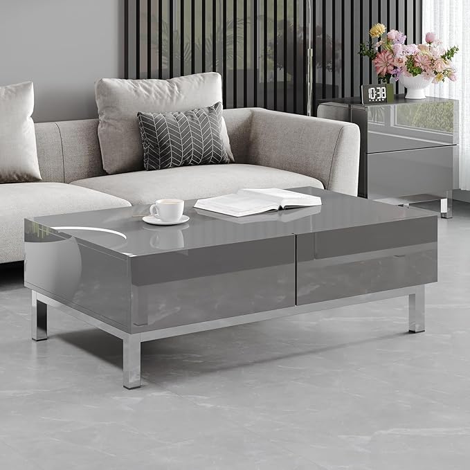 High Gloss Electroplated Coffee Table, 40" Wide Modern Minimalist Center Table