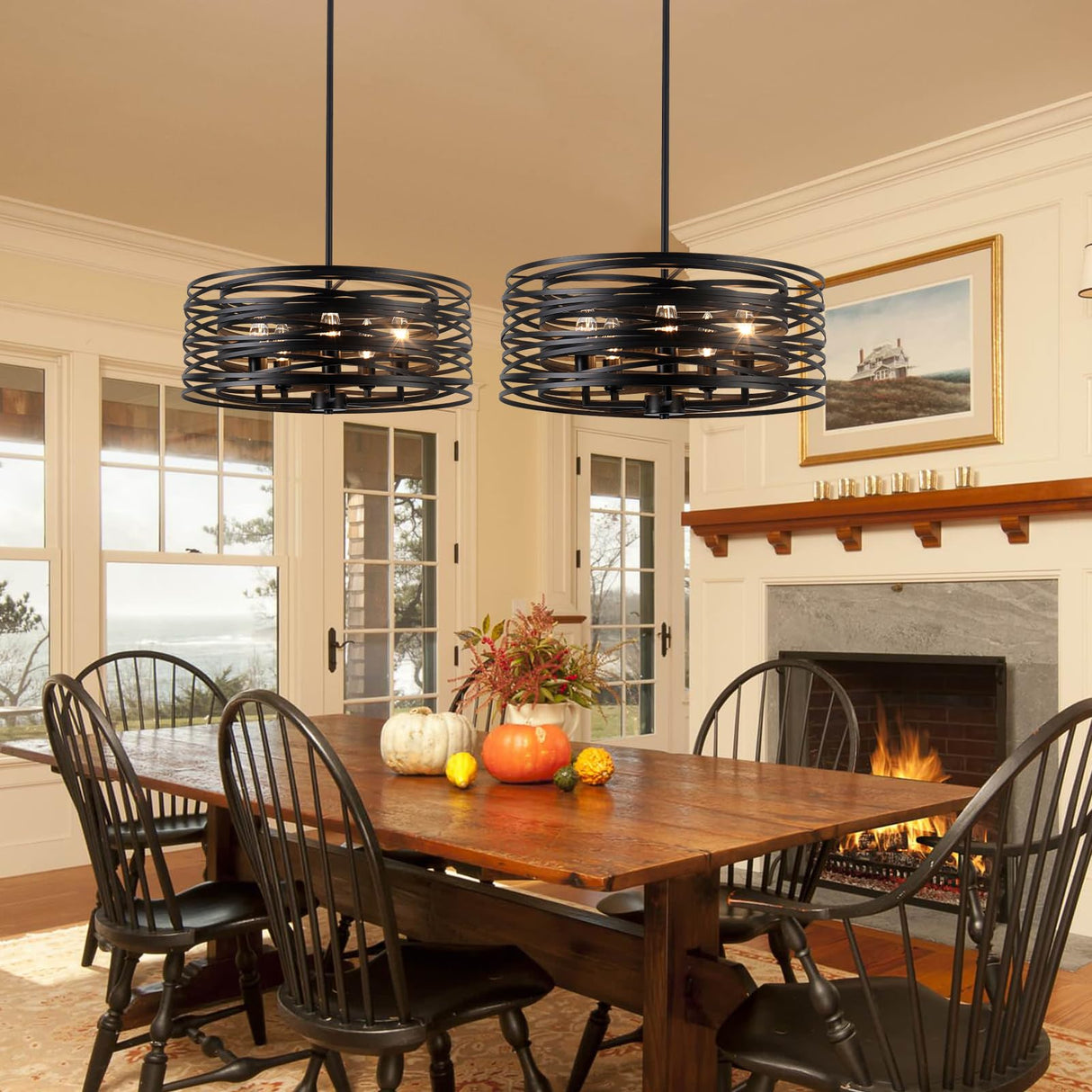 5 Light Chandelier 18.9''Drum Farmhouse Chandeliers for Dining Room Light Fixture Black
