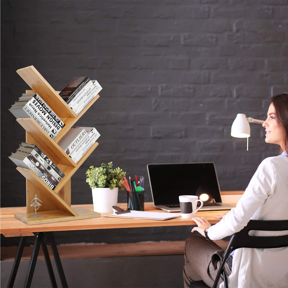 Tree Decorative Bookshelf - Living Room Books and Magazines Display Lockers, Floor-Standing 4-Tier Decorative Bookshelf, Suitable for Living Room, Home Office