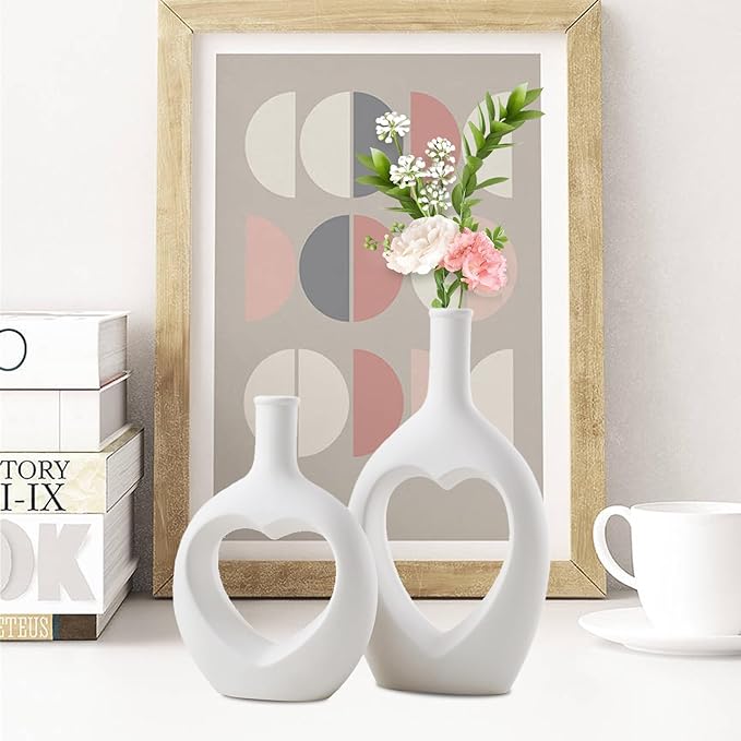 White Ceramic Vase Set of 2