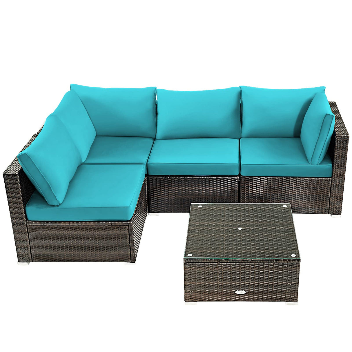 5-Piece Outdoor Patio Furniture Set - Rattan Wicker Sectional Sofa with Coffee Table & Cushions