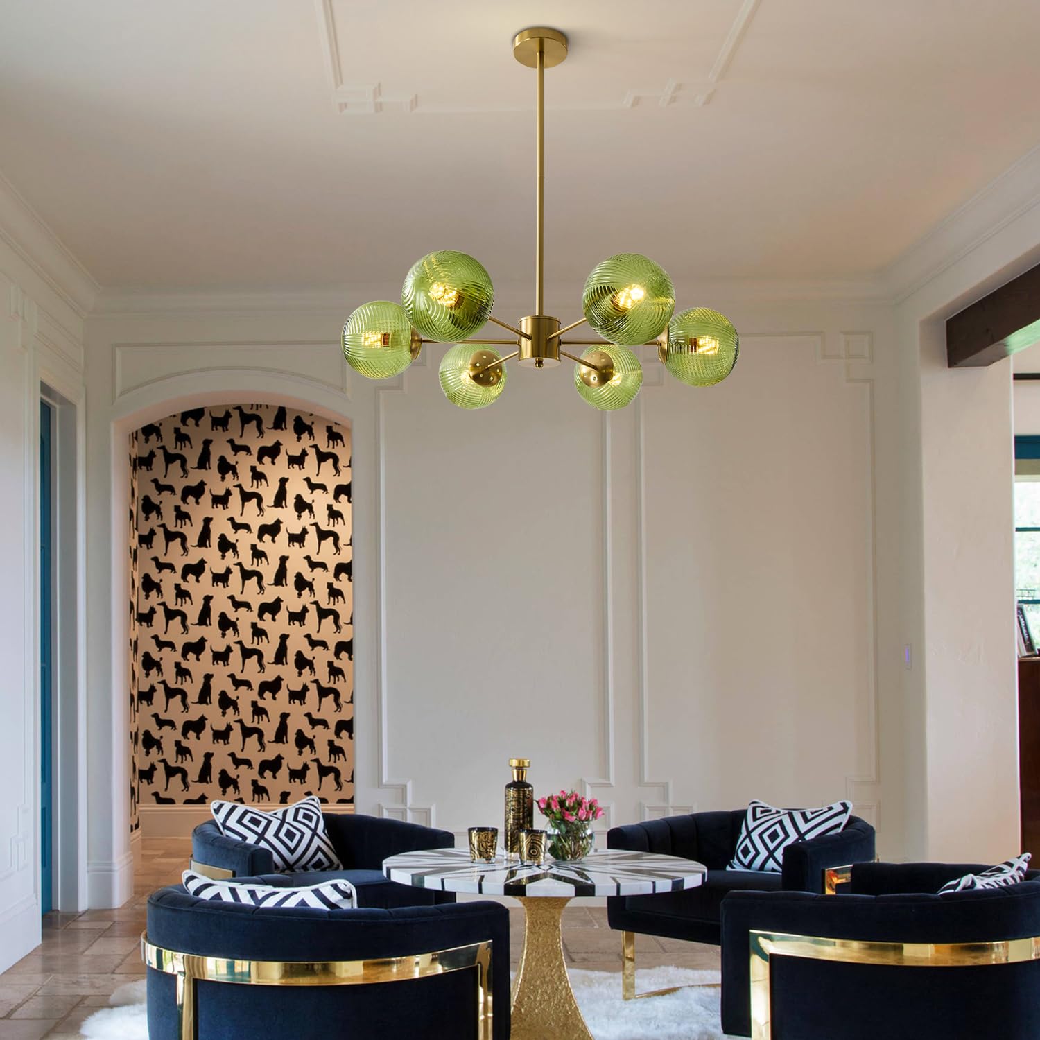 Glass Ball Pendant Light Mid Century Modern Gold 6-Lights Globe Sputnik Chandelier