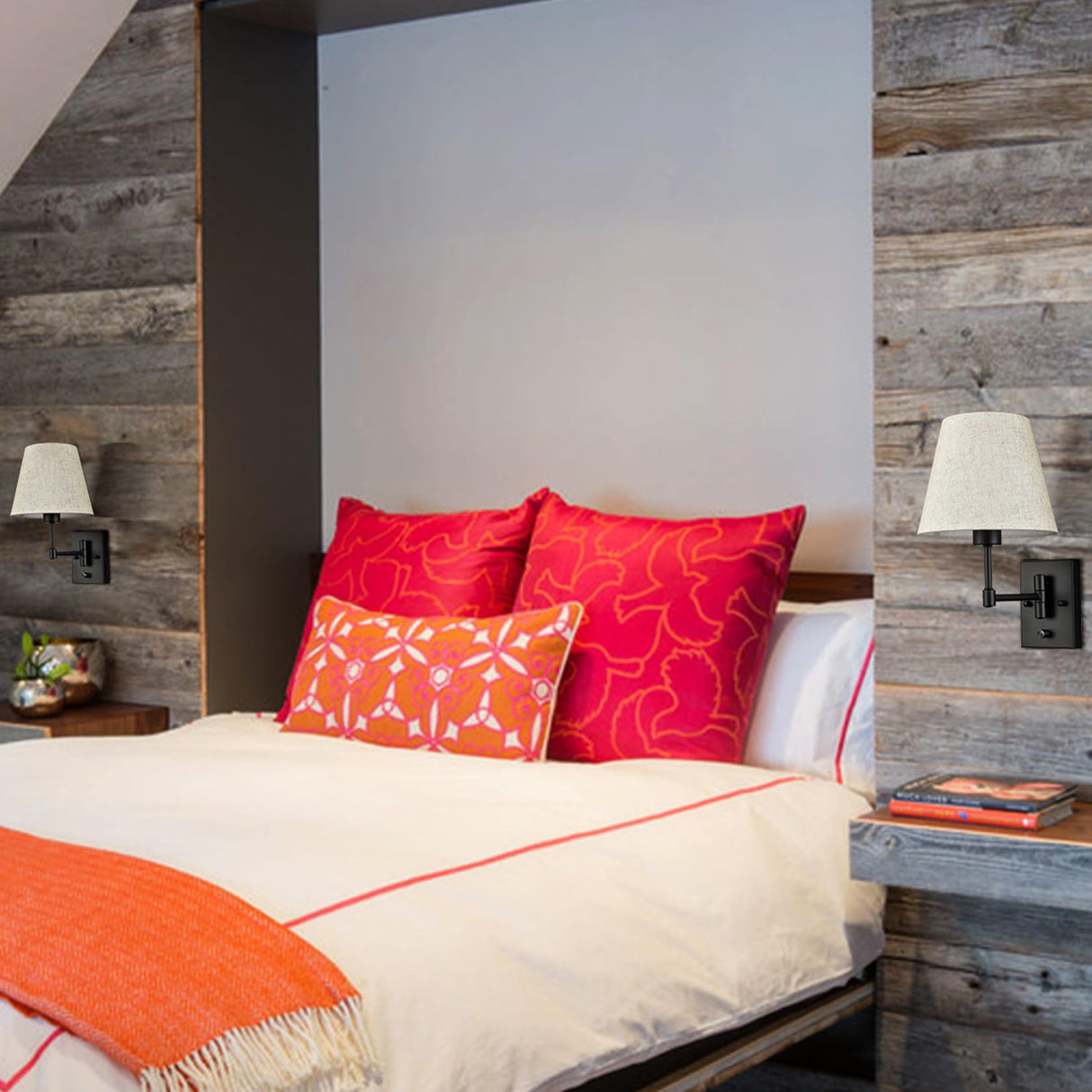 Swing Arm Wall Sconces Set of Two Modern Black Sconce Light Plug in Wall Sconce