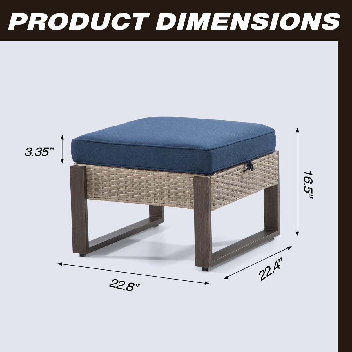 Outdoor Patio, All-Weather PE Rattan Ottomans Footstools with Removable Cushions