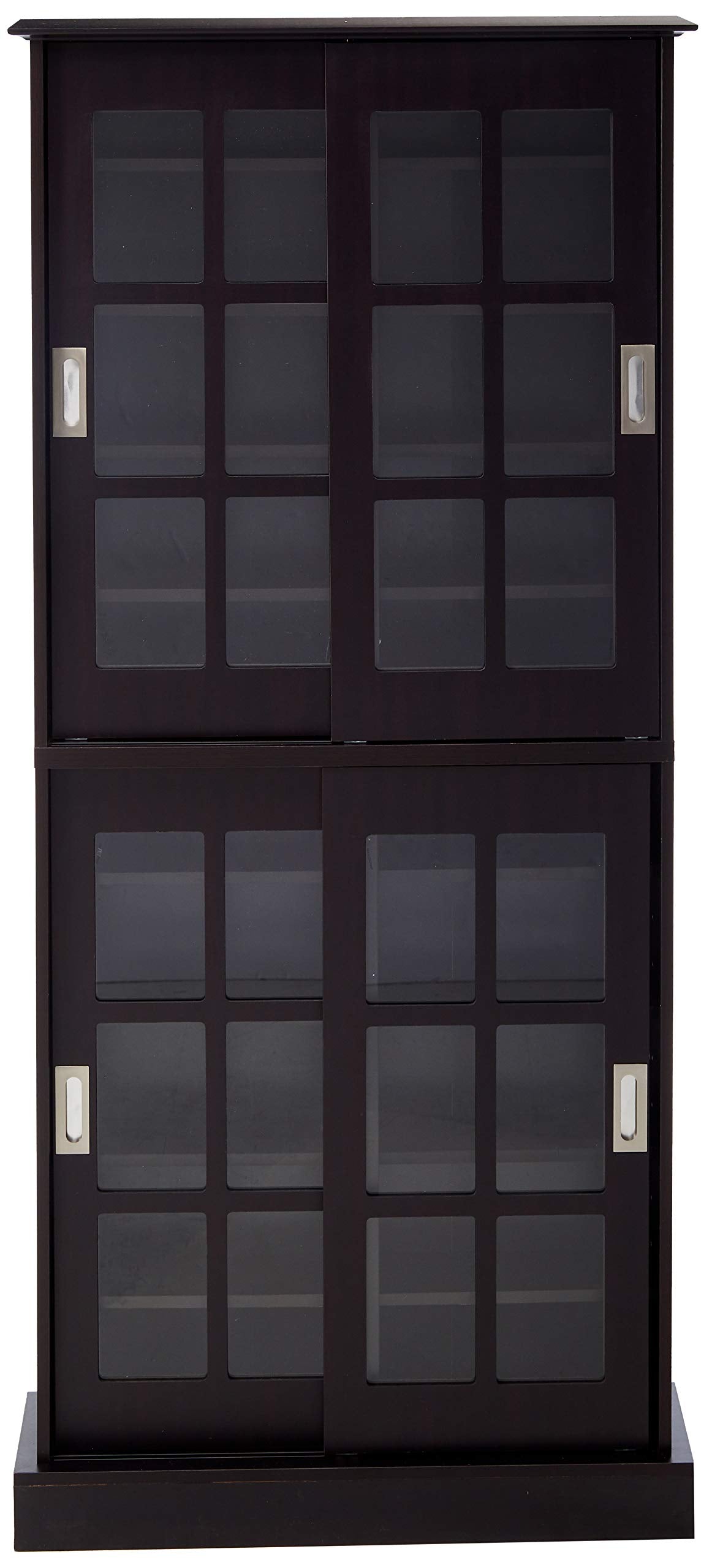 Windowpane Media/Storage Cabinet - Tempered Glass Pane Sliding Doors
