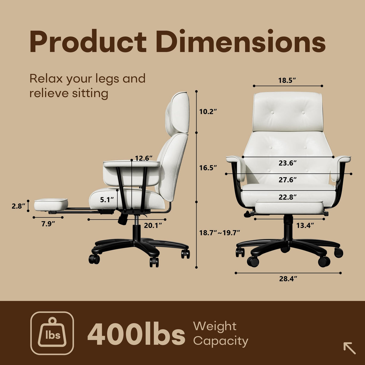 Big and Tall Reclining Office Chair with Footrest - 400lbs Capacity