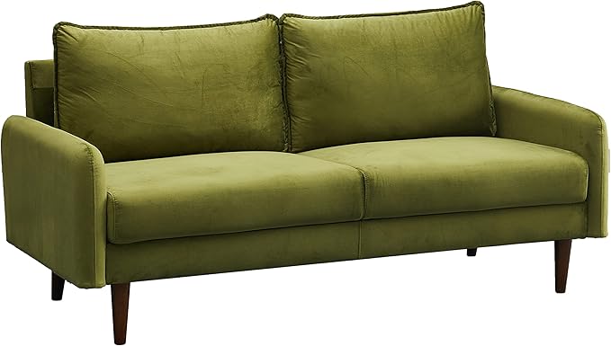 Velvet Loveseat Mid-Century Modern Sofa Tufted Couch with Wooden Legs for Living Room - Beige