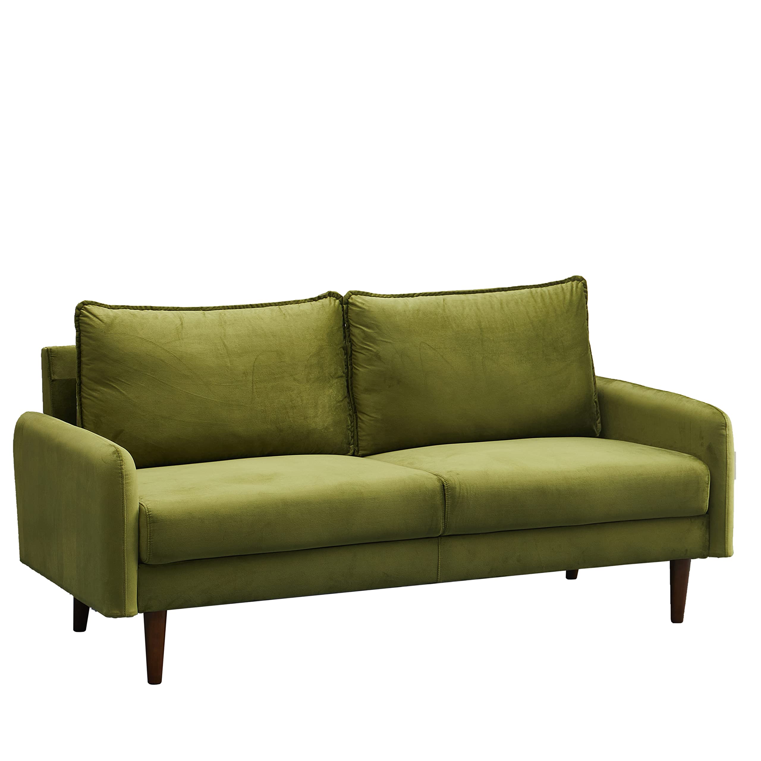 Velvet Sofa Mid-Century Modern Couch with Wooden Legs for Living Room - Army Green