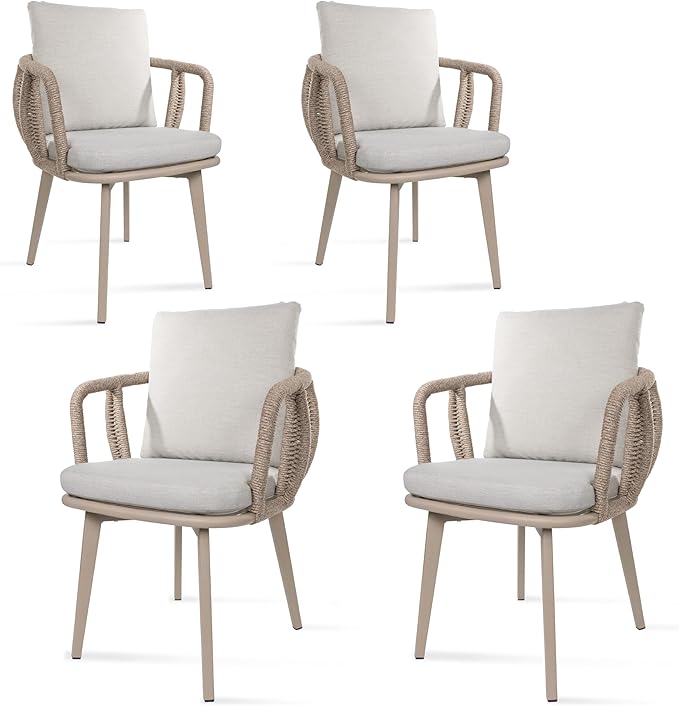 2 pcs Aluminum Woven Dining Chairs: Handwoven Rope Patio Dining Chair