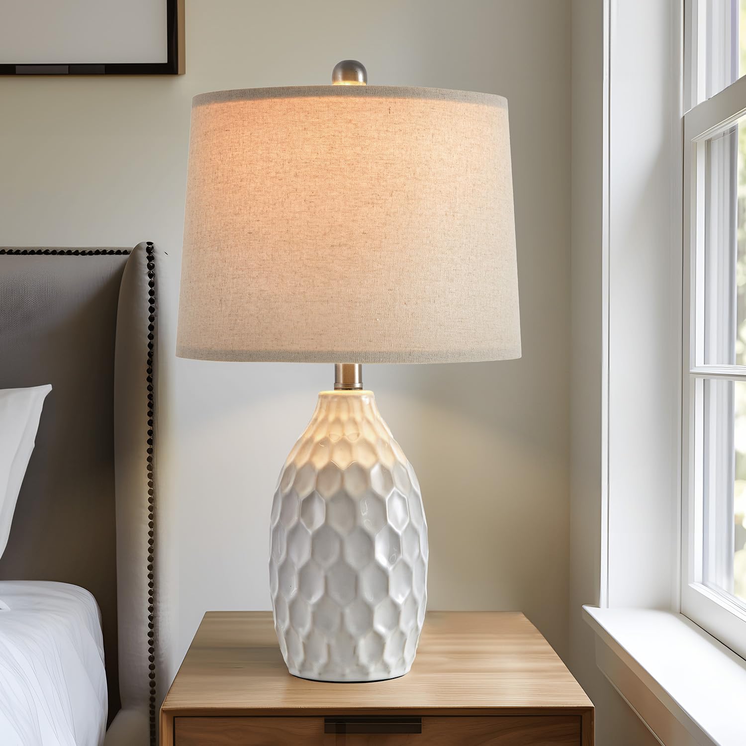 21.5" Modern Ceramic Table Lamp Set of 2 Industrial Boho Metal Bedside Lamp