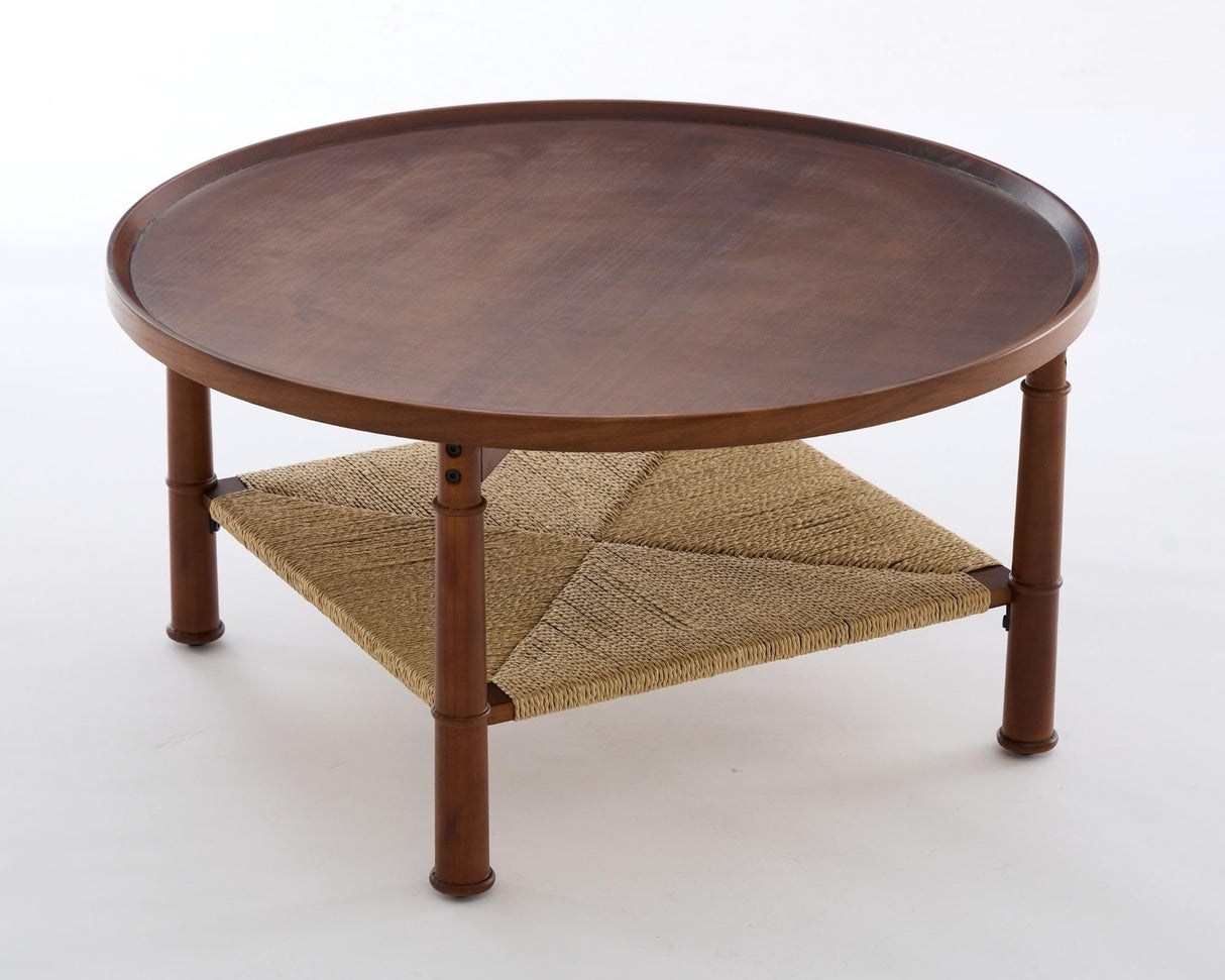 32" Round Coffee Table for Living Room, 2-Tier Small Living Room Table
