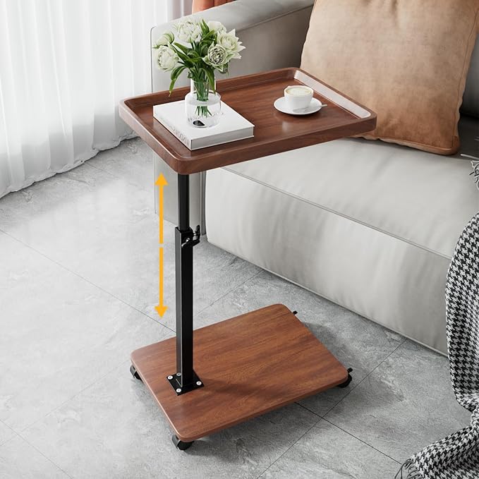 C Table End Table - Adjustable Height 360° Swivel TV Tray Table for Small Spaces