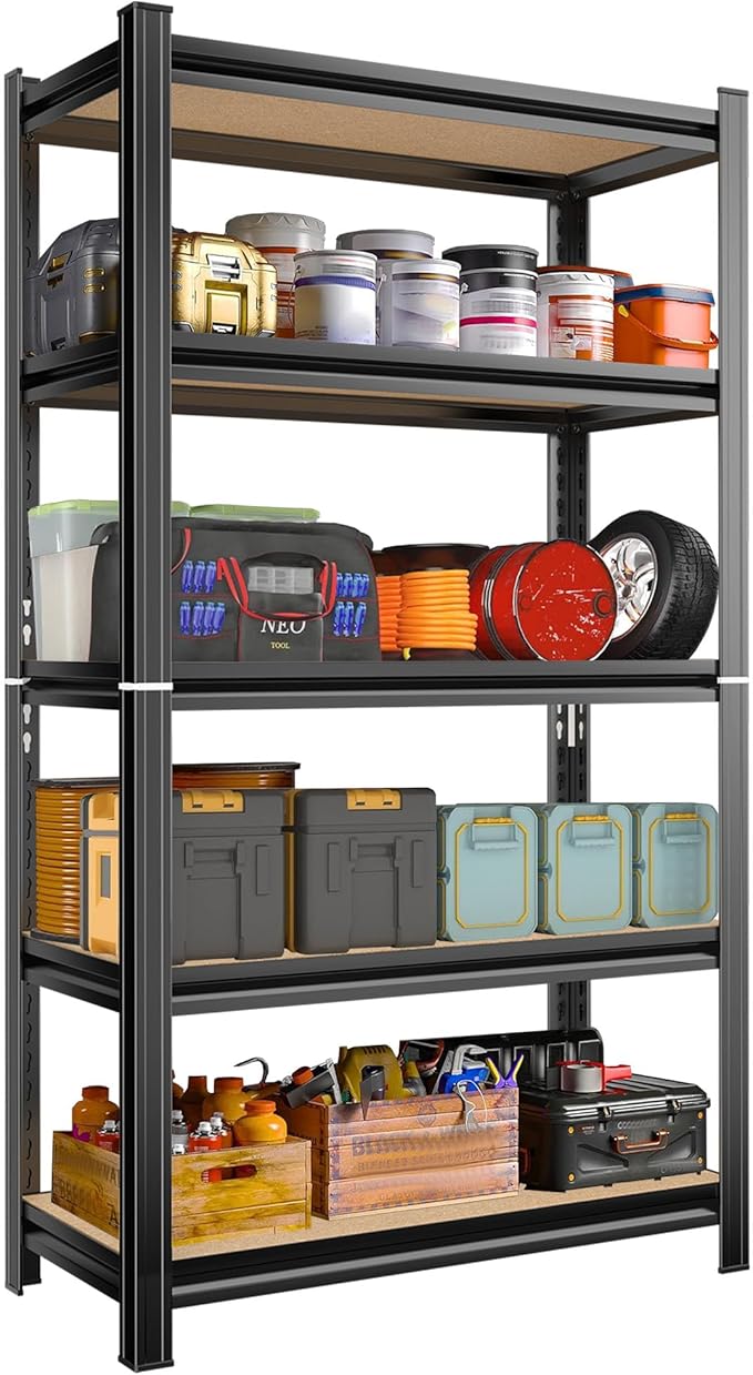 24" D x 46" W x 72" H Storage Shelves Adjustable 5-Tier Garage Shelving Heavy Duty Shelves 1500LBS Metal Shelving Utility Rack Shelf for Warehouse Basement Pantry Closet Kitchen