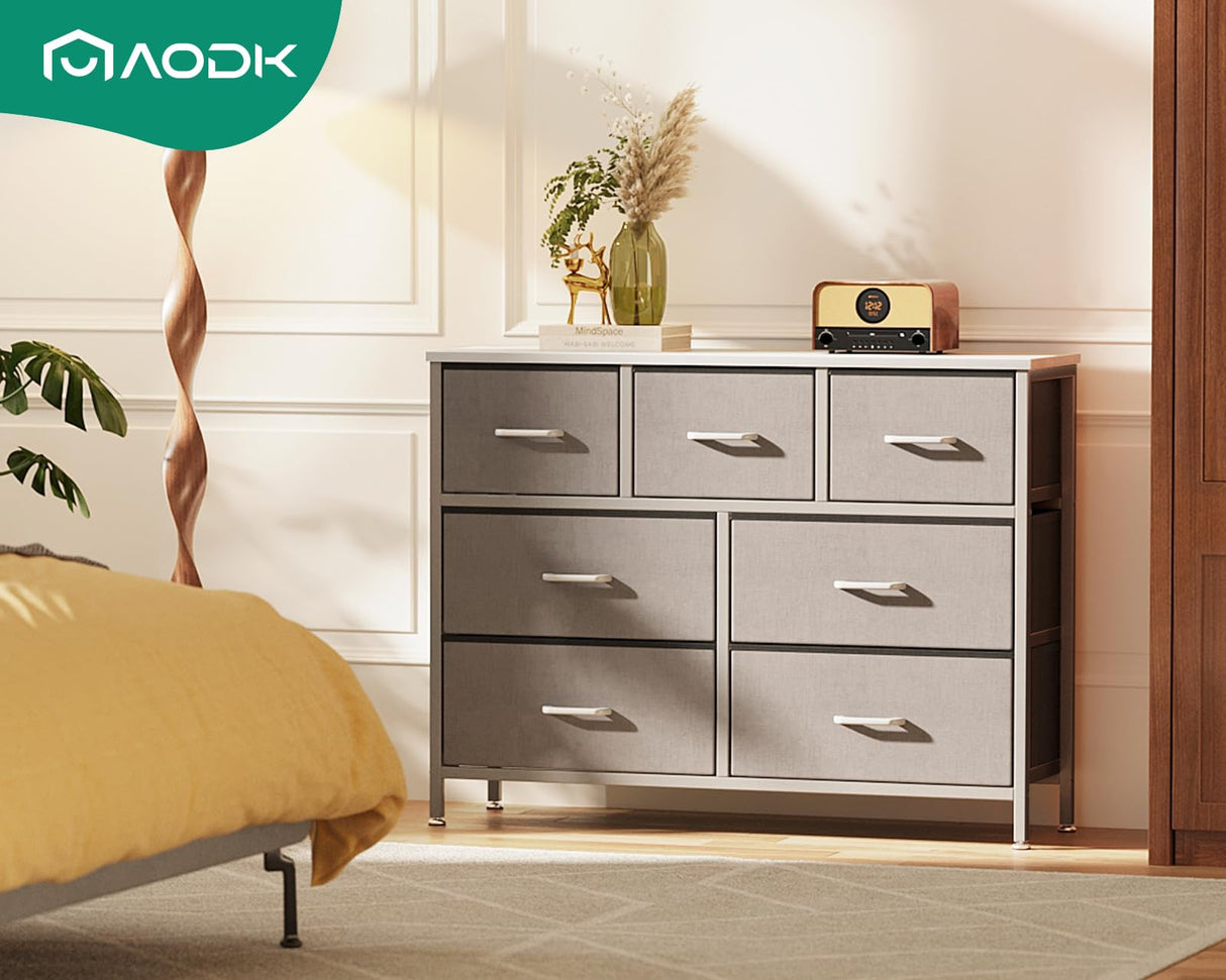 Dresser for Bedroom with 7 Storage Drawers, Fabric Dresser TV Stand