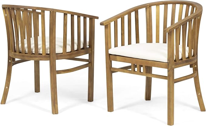 Nola Outdoor Wooden Dining Chairs (Set of 2) with Cushions (Set of 2), Dark Gray and Gray Finish