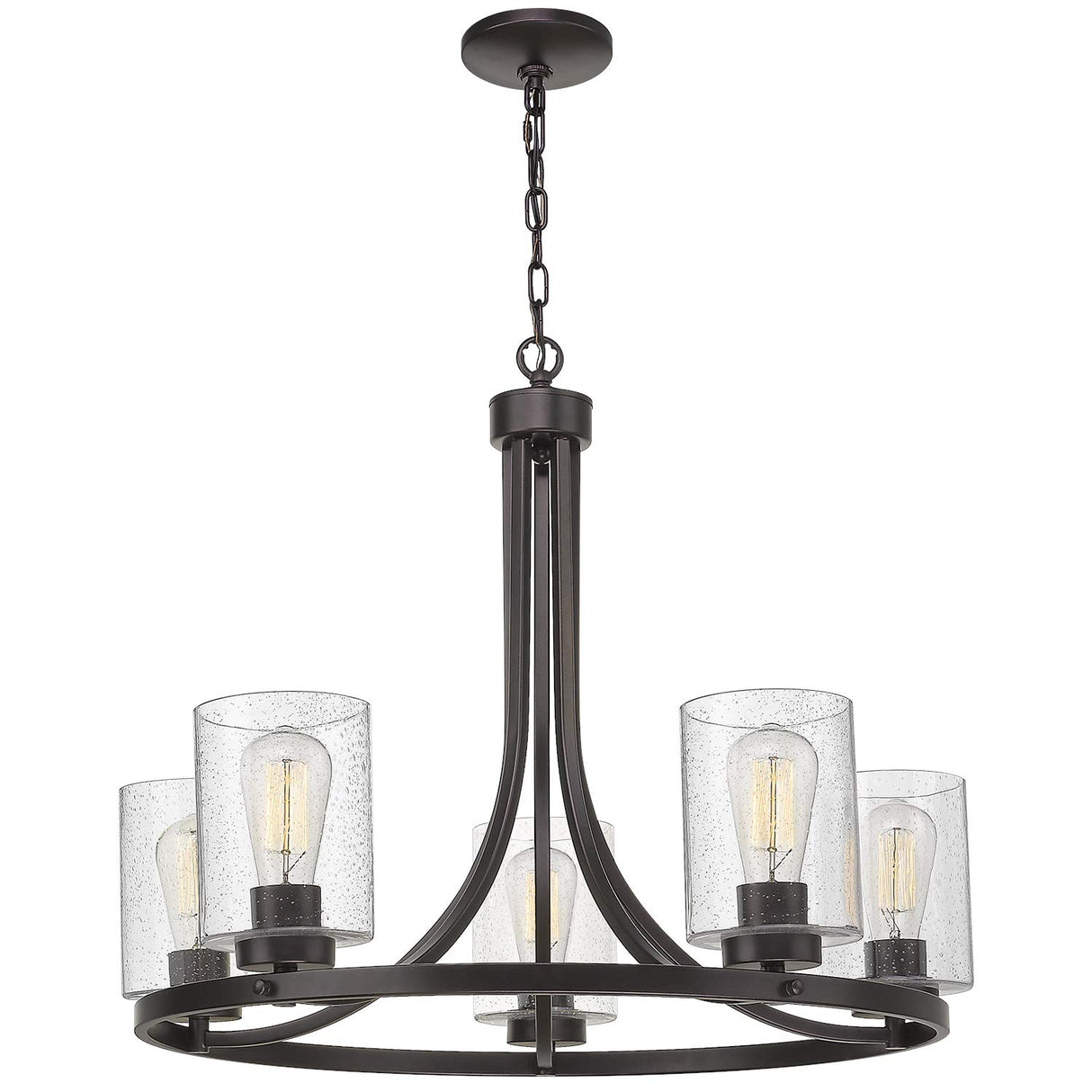 Beionxii 5-Light Wagon Wheel Chandelier, 26" Farmhouse Contemporary Foyer Pendant Light Dinning Room Lighting Fixture Oil Rubbed Bronze with Clear Seeded Glass