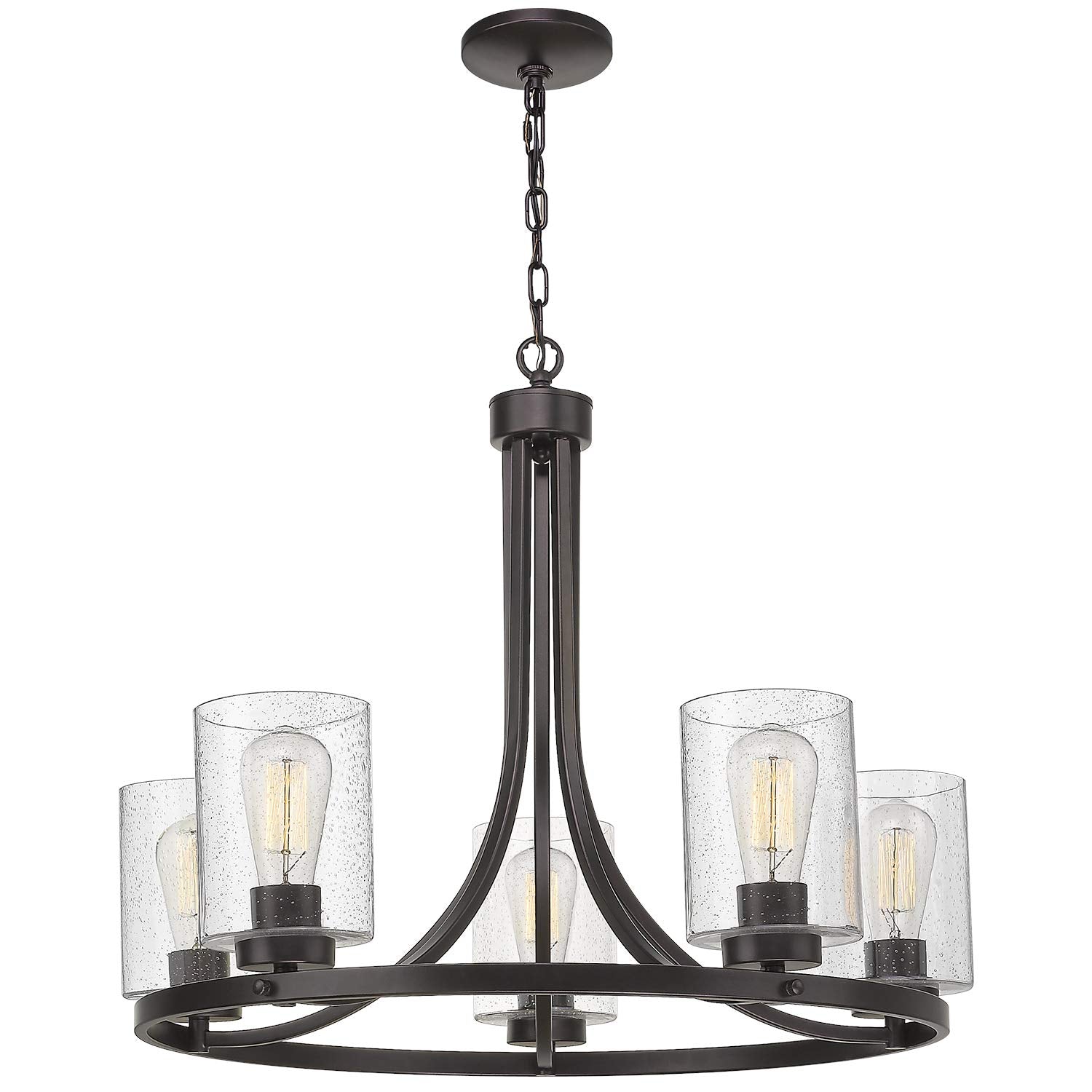 Beionxii 5-Light Wagon Wheel Chandelier, 26" Farmhouse Contemporary Foyer Pendant Light Dinning Room Lighting Fixture Oil Rubbed Bronze with Clear Seeded Glass