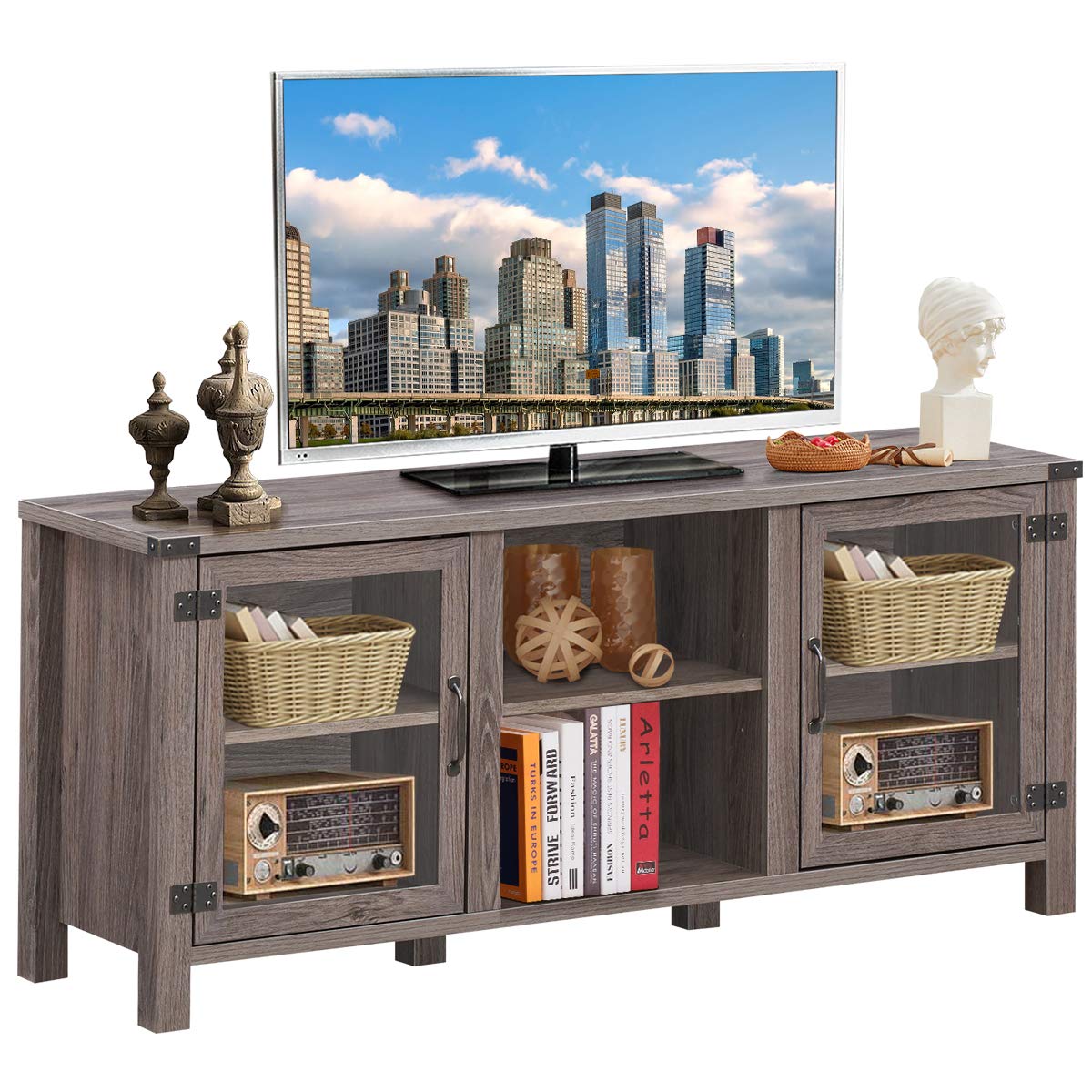 Farmhouse TV Stand, Living Room Console Storage Cabinet for TVs up to 65" Flat Screen