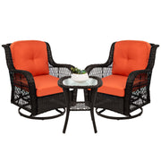 3-Piece Outdoor Wicker Patio Bistro Set w/ 2 360-Degree Swivel Rocking