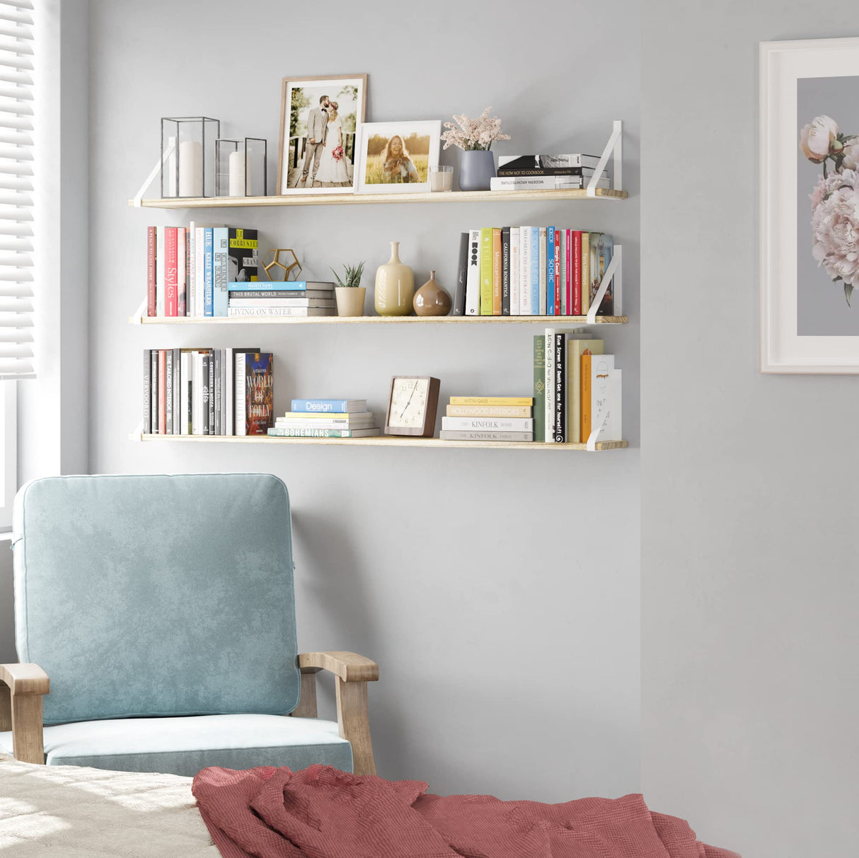 Bora Long Floating Shelves, 48" x 6" Wall Bookshelf Living Room Decor