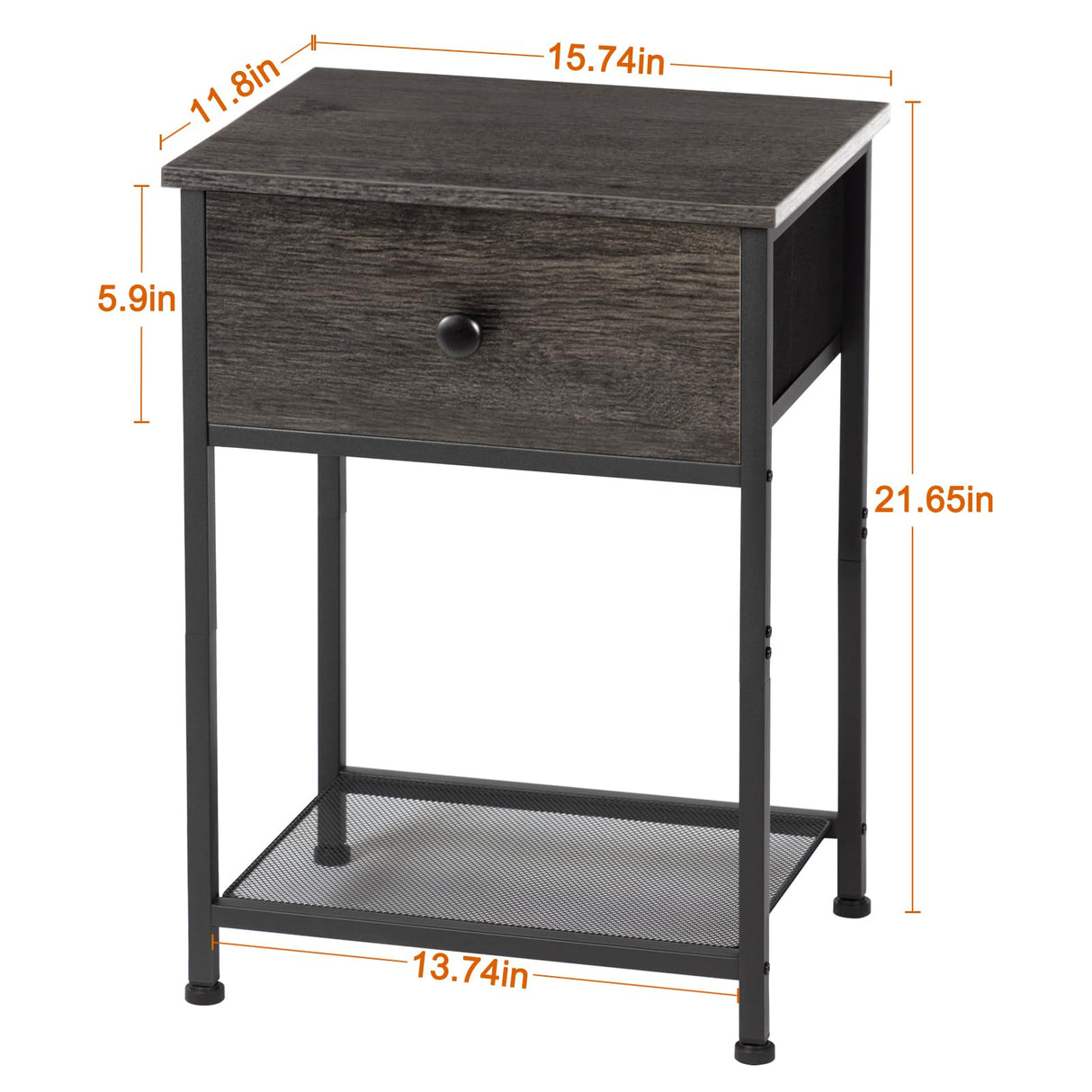Night Stand Set 2, Nightstand with Fabric Drawer, Industrial End Tables Living Room