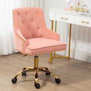 Modern Mid-Back Velvet Office Chair, Swivel Height-Adjustable Pink Vanity Chair