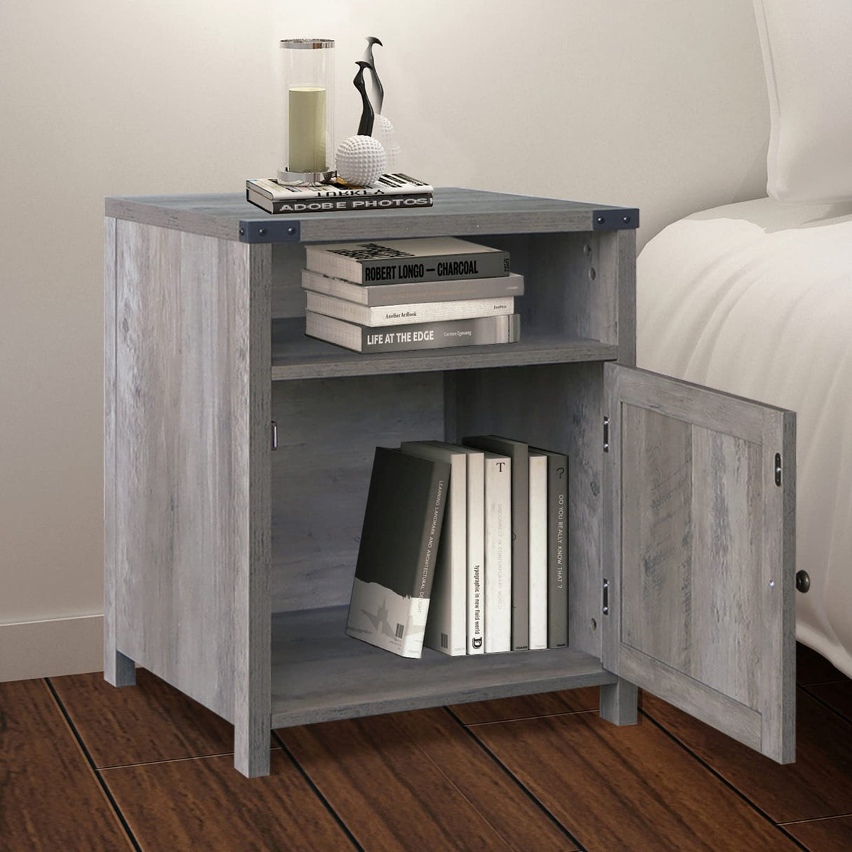 Nightstand, Farmhouse Bedside Table with Cabinet