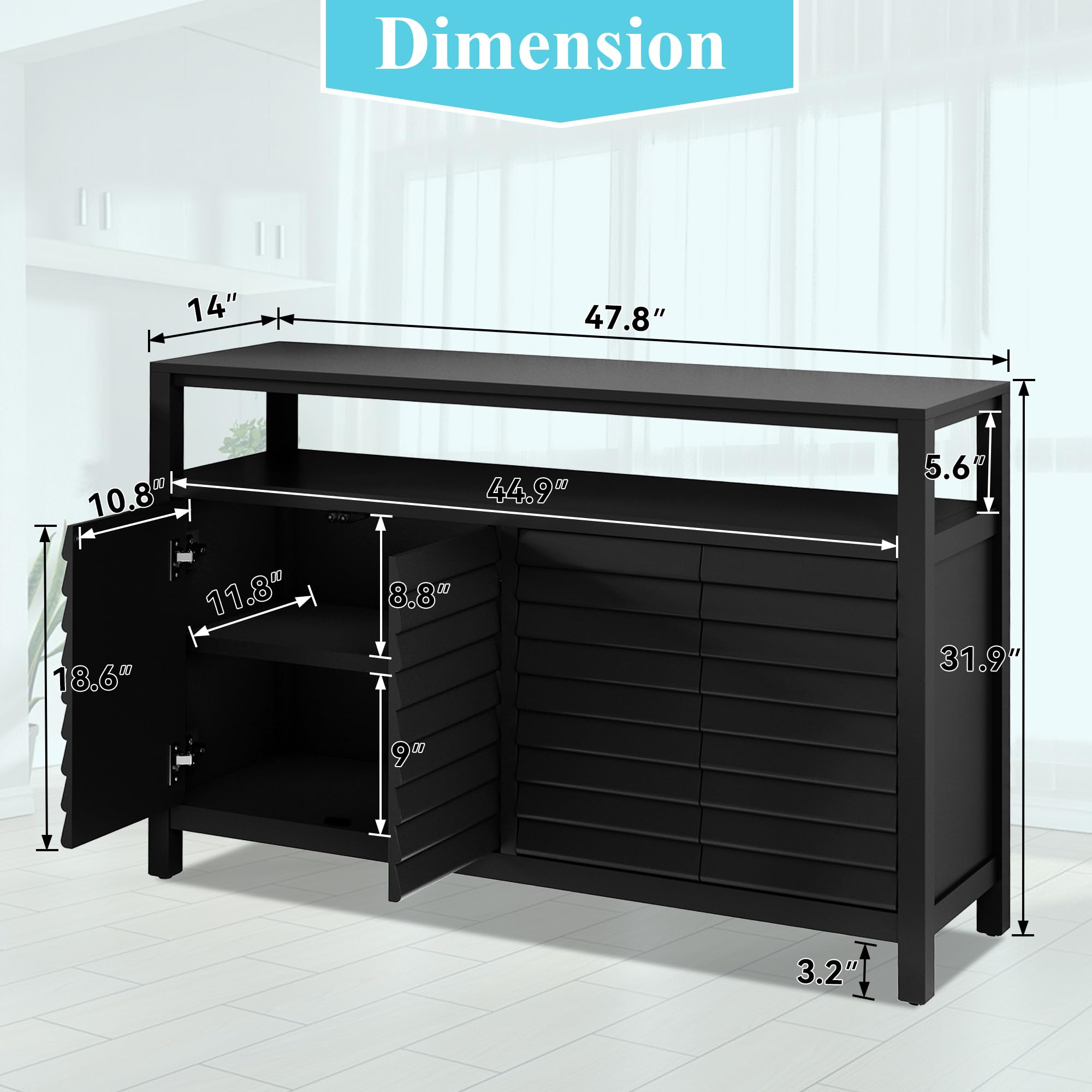 Sideboard Buffet Cabinet with 4 Doors&Shelves, Accent Storage Cabinet with Decorative