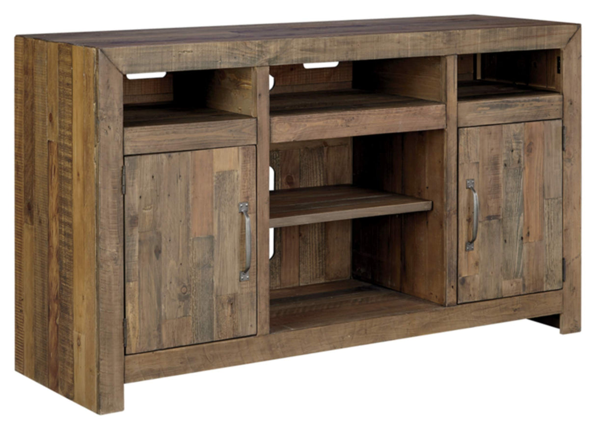 Sommerford Rustic Solid Pine Wood TV Stand Fits TVs up to 60", 2 Cabinets, 3 Storage