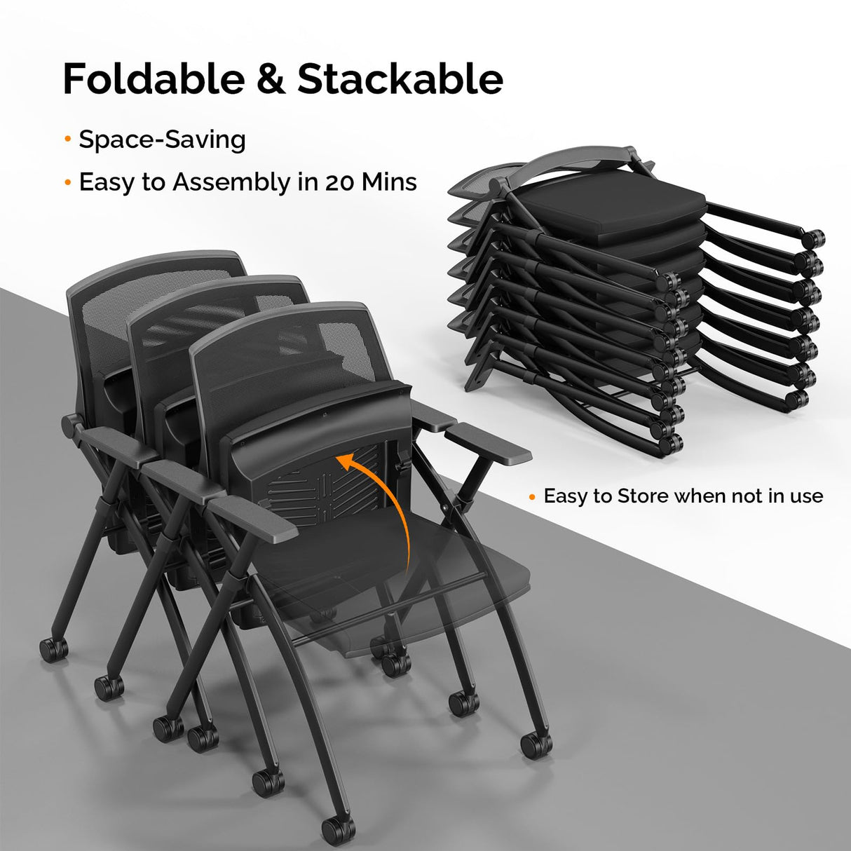 6 Pack Stackable Conference Room Chairs with Wheels, Folding Office Chair
