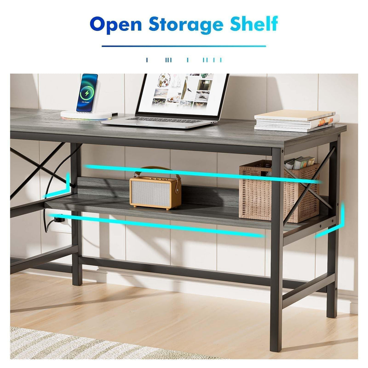 4-Piece Set with Desk Base Cabinet Hutch & Narrow Storage Cabinet