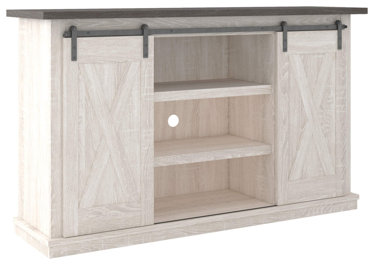 Dorrinson Farmhouse TV Stand Fits TVs up to 50" with Sliding Barn Doors and Storage