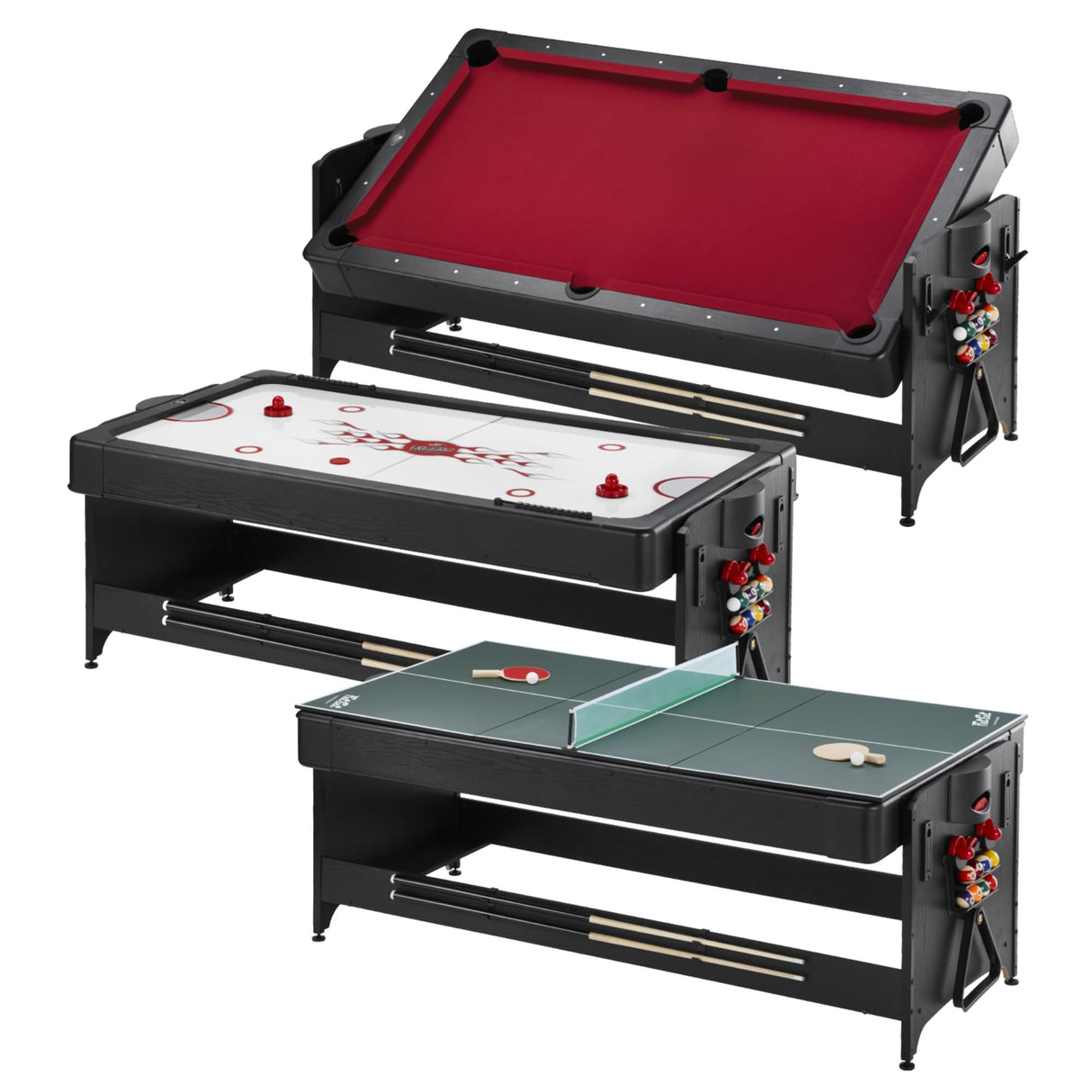 Original 3-in-1 Green 7' Pockey Multi-Game Table - Air Hockey, Billiards and Table Tennis