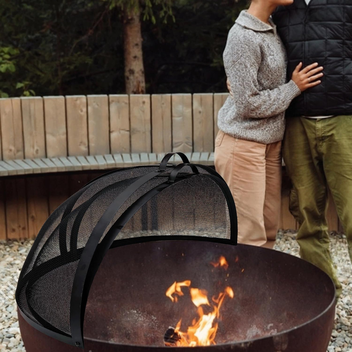 Easy-Opening 36" Fire Pit Spark Screen, Heavy Duty Round Firepit Spark Screen Cover