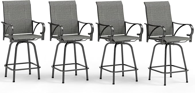 Outdoor Bar Stools Set of 4, Patio Bar Height Sling Chairs