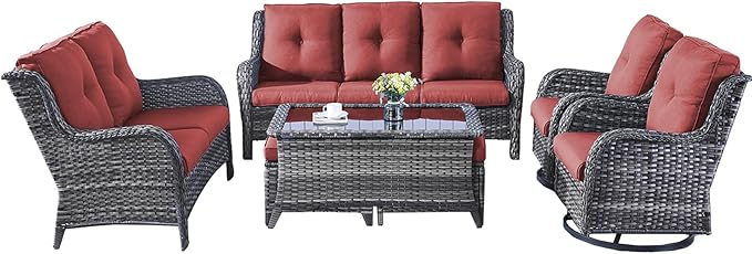 Wicker Patio Furniture Set - 5 Piece Rattan Outdoor Sectional Conversation Sets