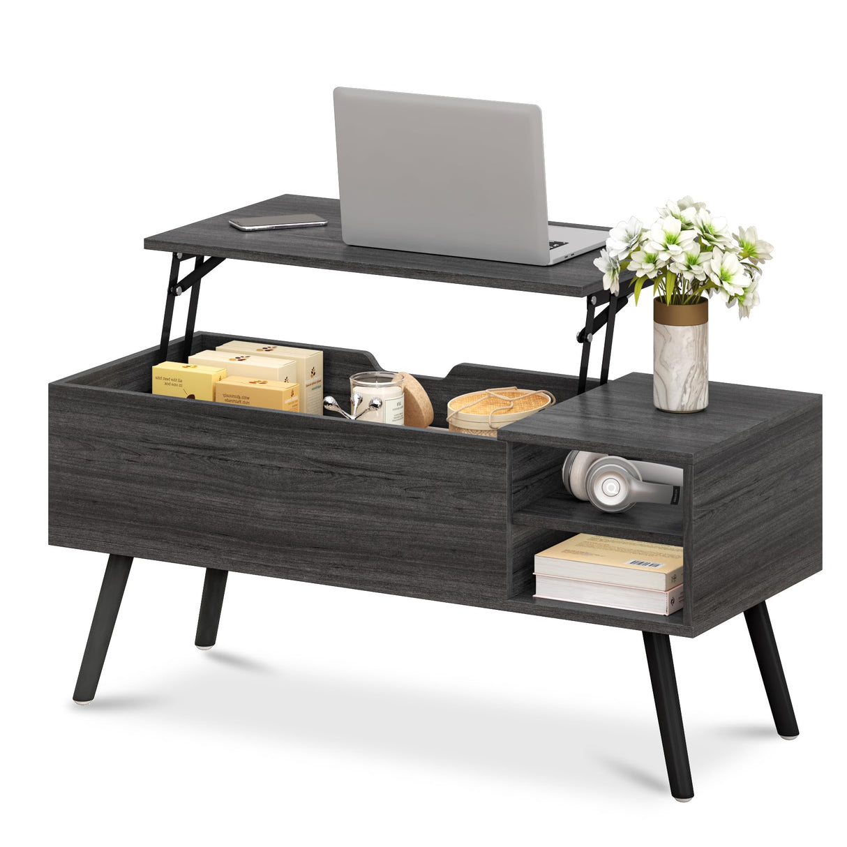 Lift Top Coffee Table with Storage - Gray Coffee Table Wood - Dark Grey Coffee Table