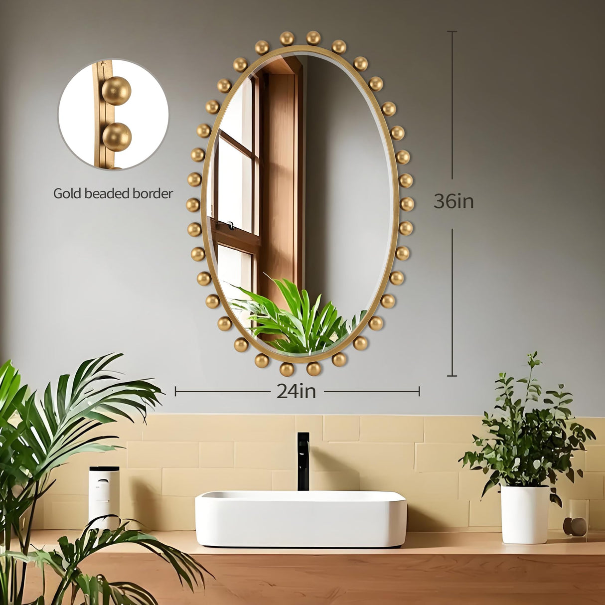 Antique Gold Oval Mirror with Beveled Glass - 24x36 Decorative Wall Mirror