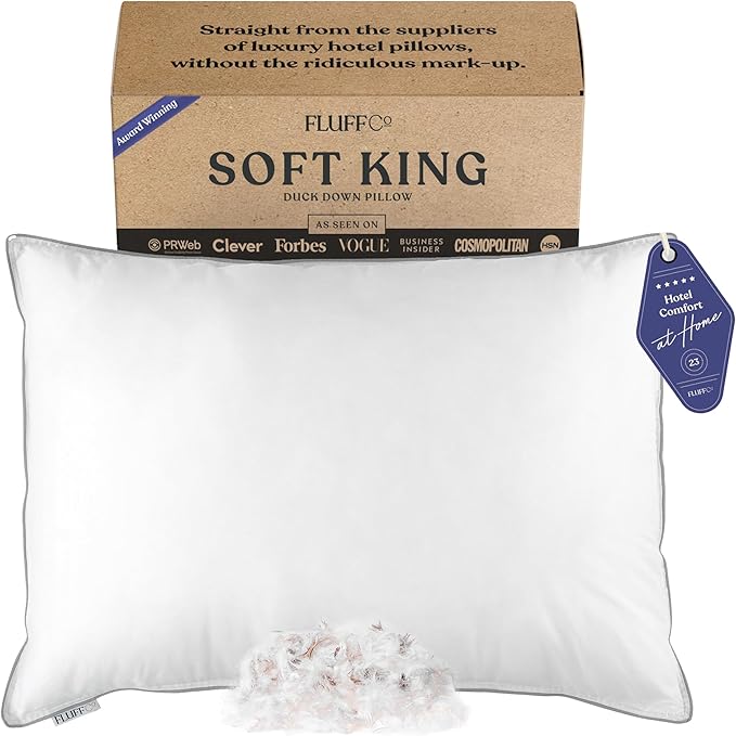 Down Pillow with 600 Fill Power White Duck Down Stomach Sleeper Pillow