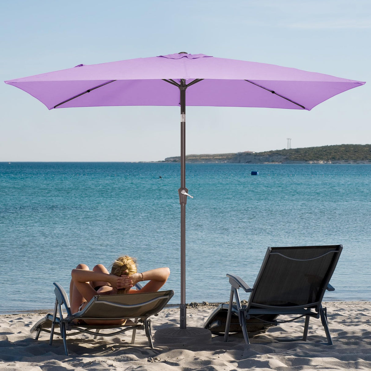 6.5x10 ft Rectangular Patio Umbrellas Outdoor Market Umbrella with Push Button Tilt and Crank, Rectangle Table Umbrella 6 Sturdy Ribs UV Protection for Pool Garden Backyard Deck, Taro Purple