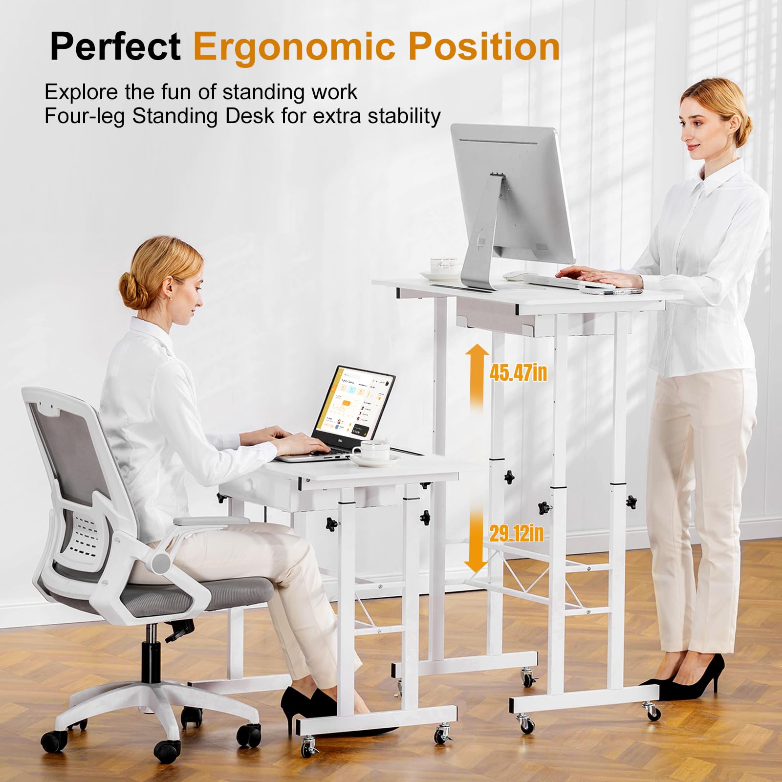 GTRACING Small Standing Desk Adjustable Height Small Computer Desks Mobile Portable Rolling Laptop Table with Wheels 32" Sit Stand Desk Portable Desk Standing Table Treadmill desks