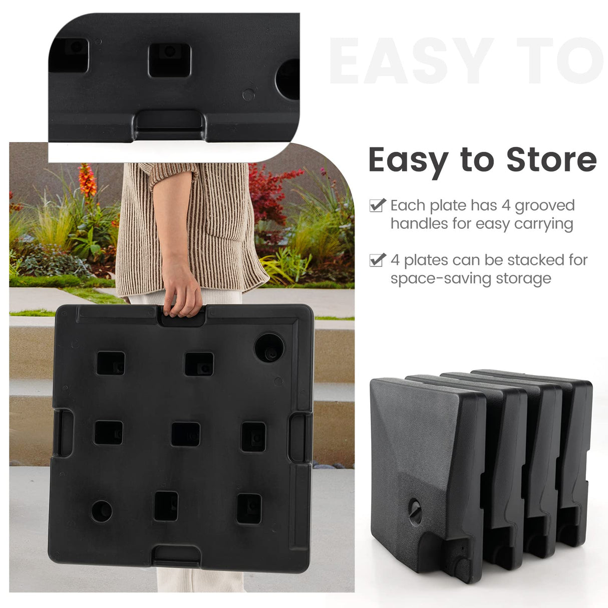 Giantex 284 lbs Fillable Offset Patio Umbrella Base, 4PCS Umbrella Stand Water Sand Weight for Cantilever Umbrella, Easy-Filling Spouts, Outdoor Market Umbrella Base Holder for Garden Yard Poolside