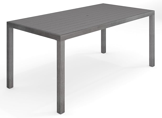 Bedford 70" Aluminum Patio Dining Table with Umbrella Hole - Brushed Woodgrain Finish
