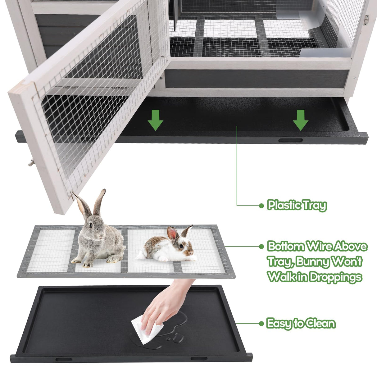 Rabbit Hutch for Indoor & Outdoor – Portable Wooden Cage with Wheels & Leak-Proof Tray