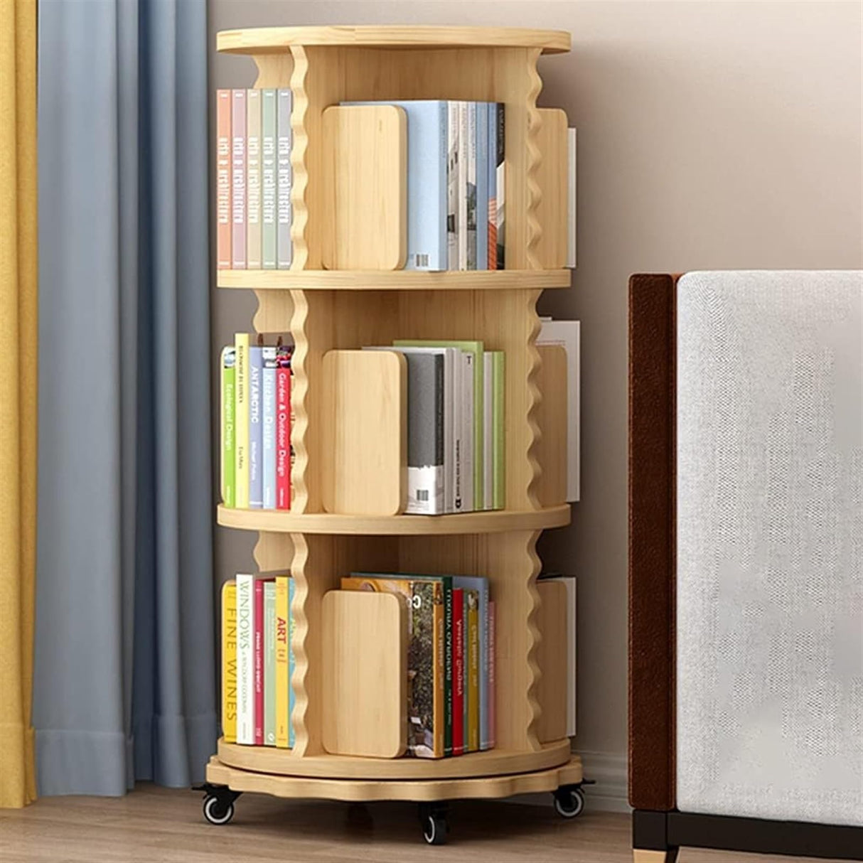 Rotating Bookshelf Floor-to-Ceiling Illustrated Book Storage Shelf Shelves 360 ° Rotating Bookcase