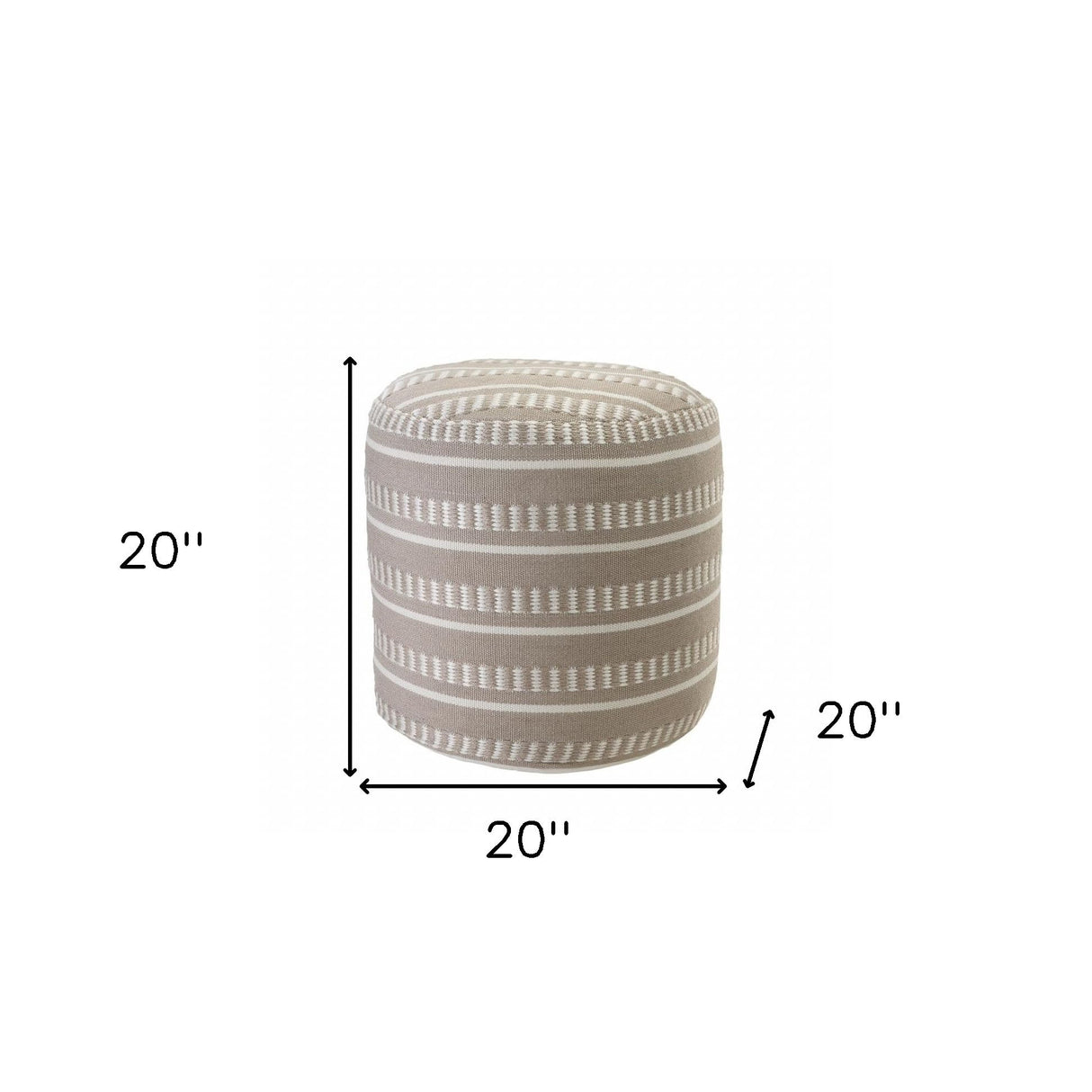 HomeRoots 20" Brown Polyester Round Striped Indoor Outdoor Pouf Ottoman