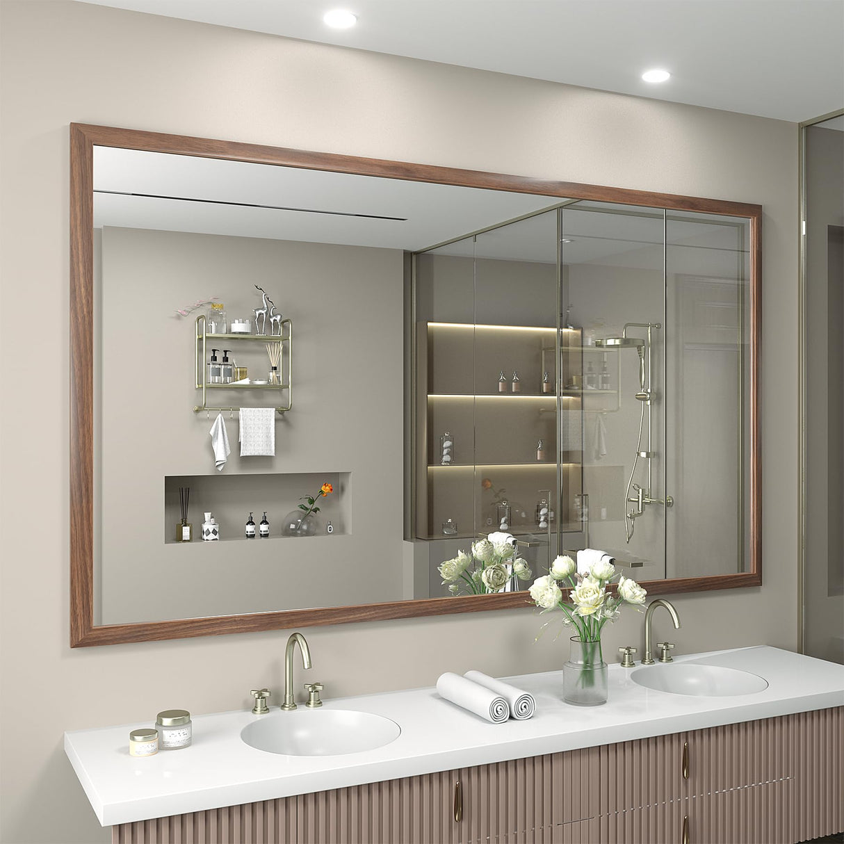 72 x 36 Inch Rustic Bathroom Mirror for Over Sink, Brown