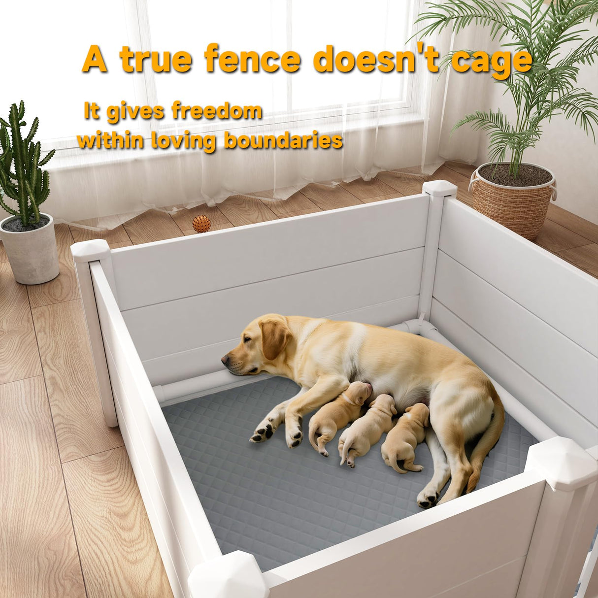 Whelping Box with Pig Rails - 48x48x18 Inch for Small to Large Breed Dogs
