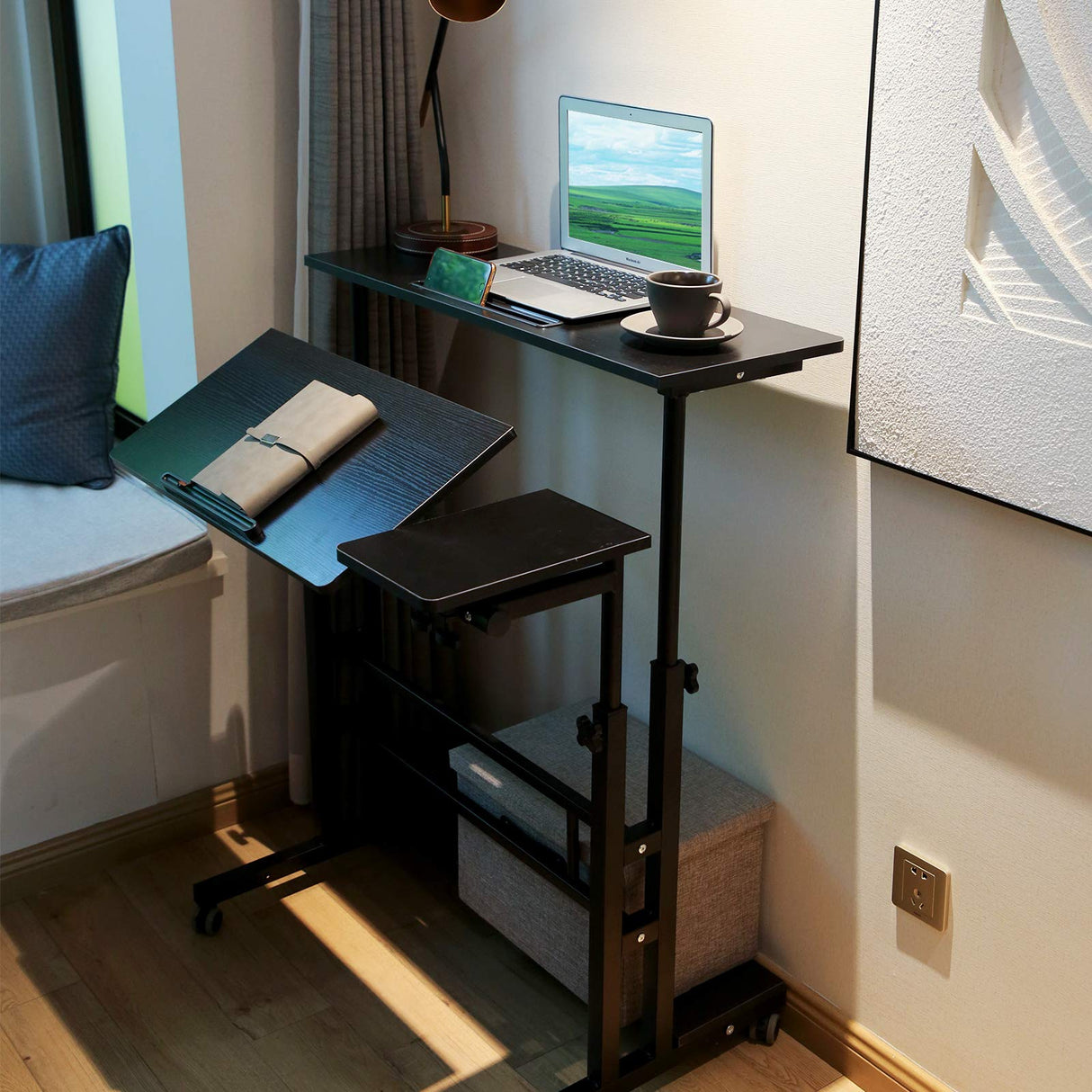 Portable Standing Desk, Small Standing Desk with Wheels Standing Laptop Desk Mobile