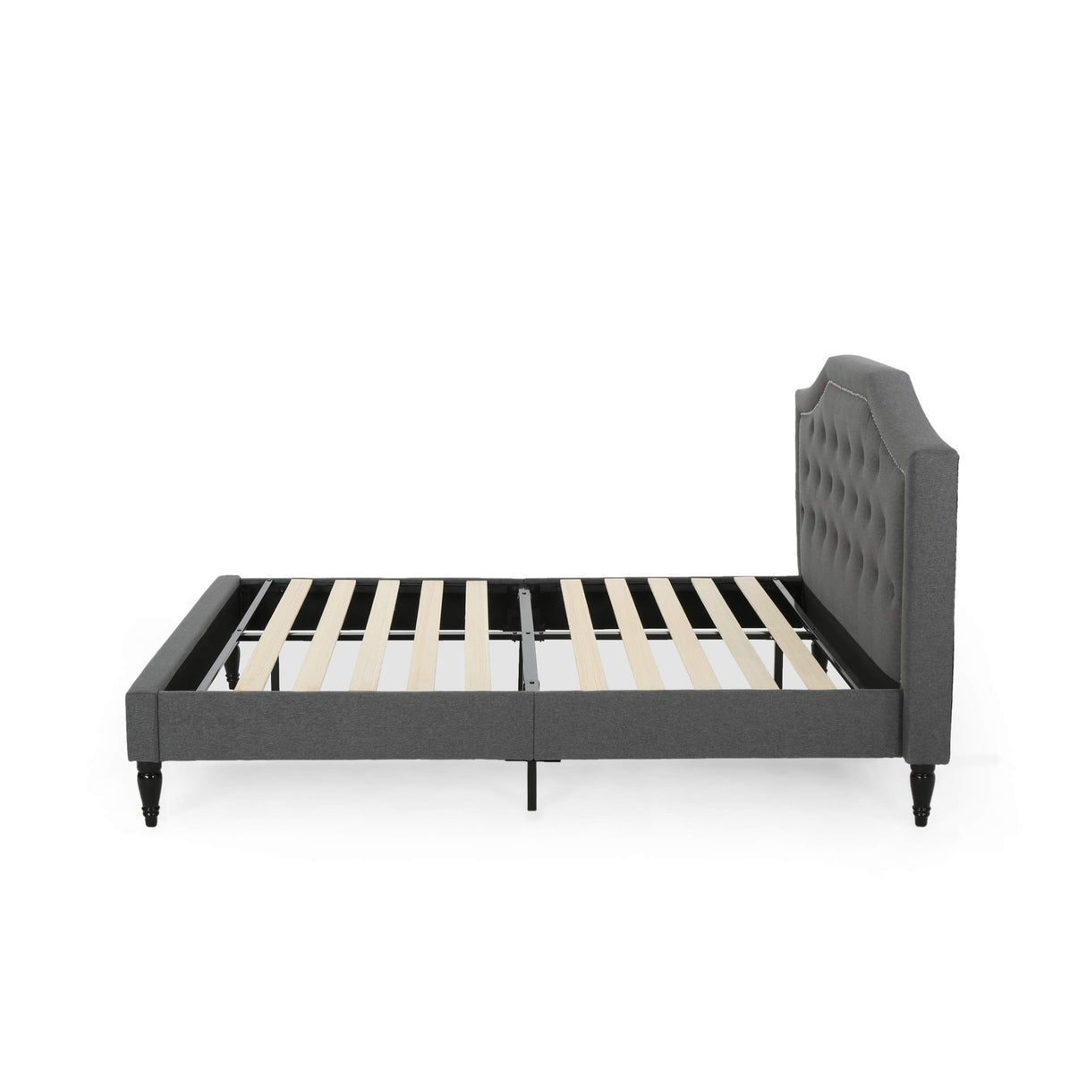Contemporary Low Profile Fully Upholstered Fabric Platform Bed Frame, Queen,